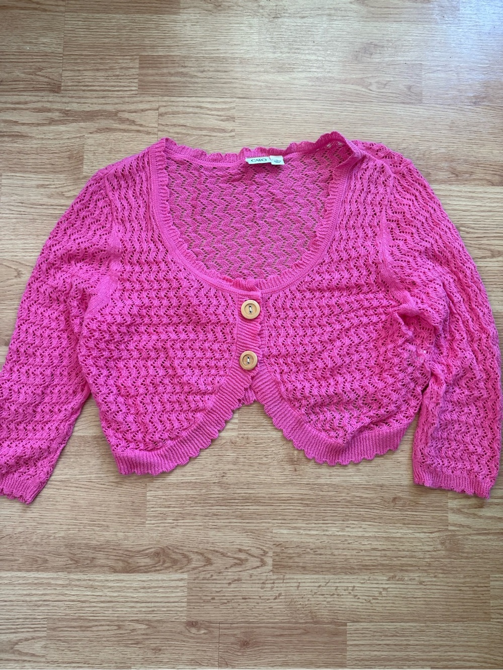 Cato Hot Pink Cropped Open Knit Bolero Cardigan XL Ramie Cotton Shrug